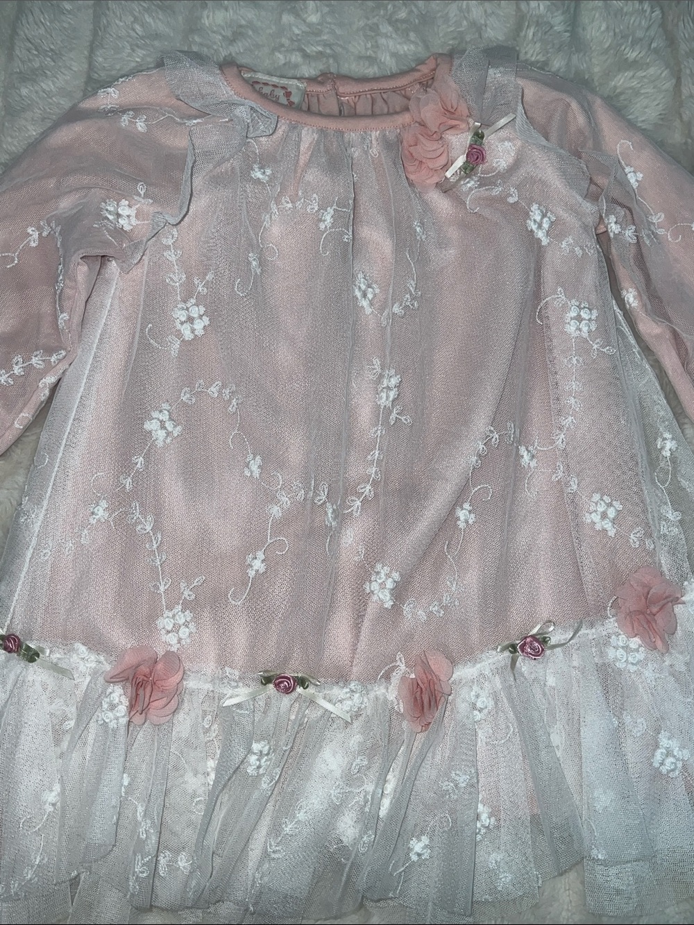 Baby Biscotti Pink Embroidered Mesh Occasion Dress 18M
